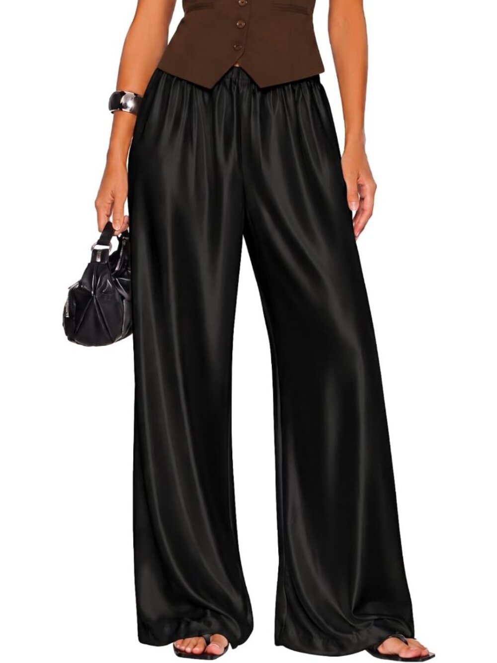 Chic Satin Wide Leg Trousers | Flowy Silk Dress Pants for Women, Perfect Fit
